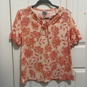 Como Vintage women’s printed blouse with smocked neck and short sleeves